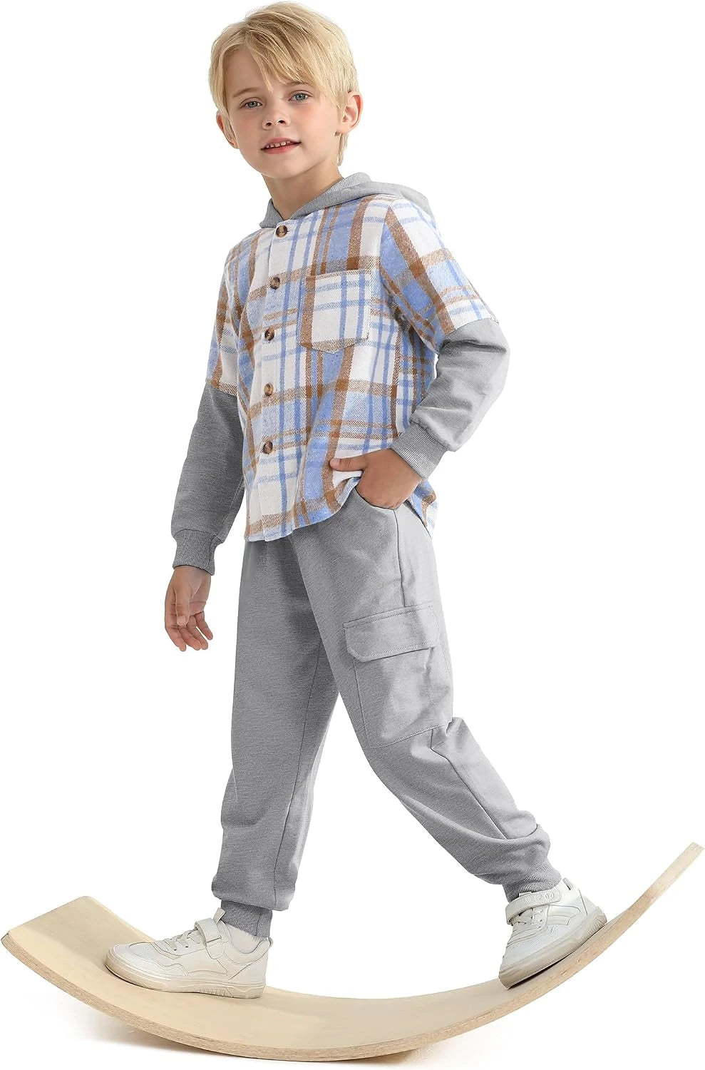 Boys Plaid Hoodie Jogger Set