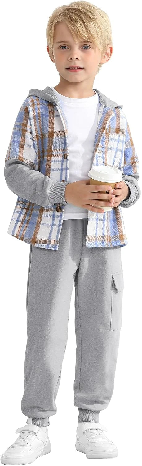 Boys Plaid Hoodie Jogger Set