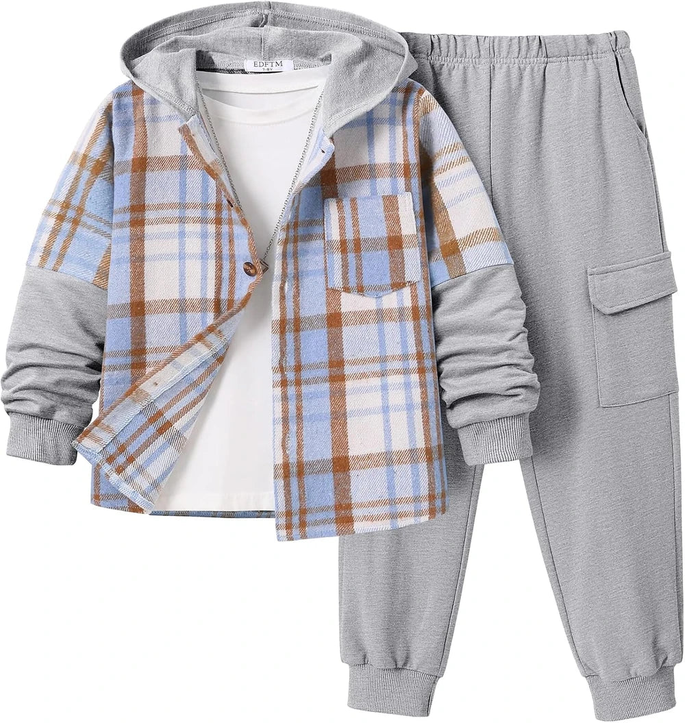 Boys Plaid Hoodie Jogger Set