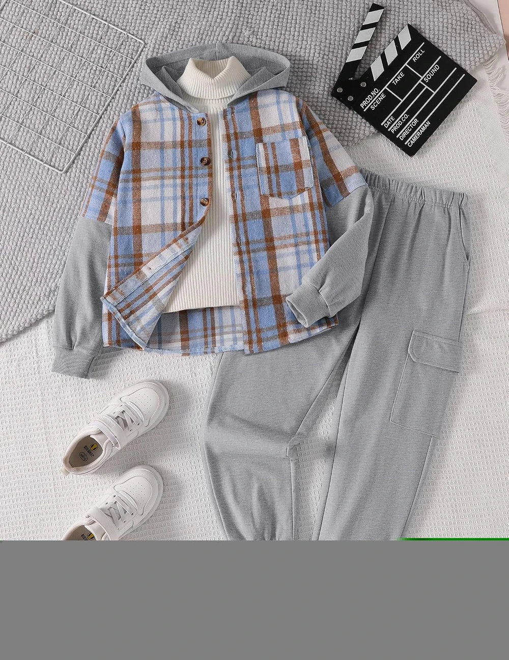 Boys Plaid Hoodie Jogger Set