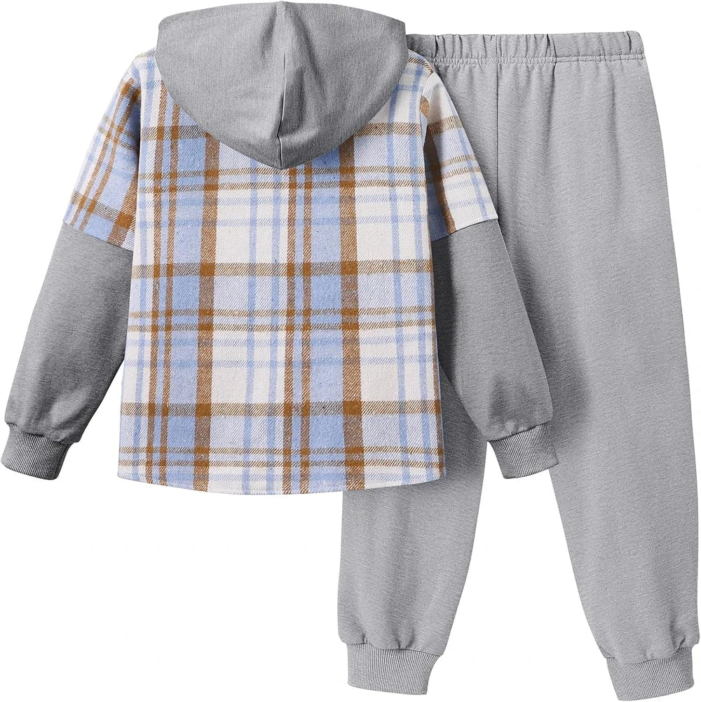 Boys Plaid Hoodie Jogger Set