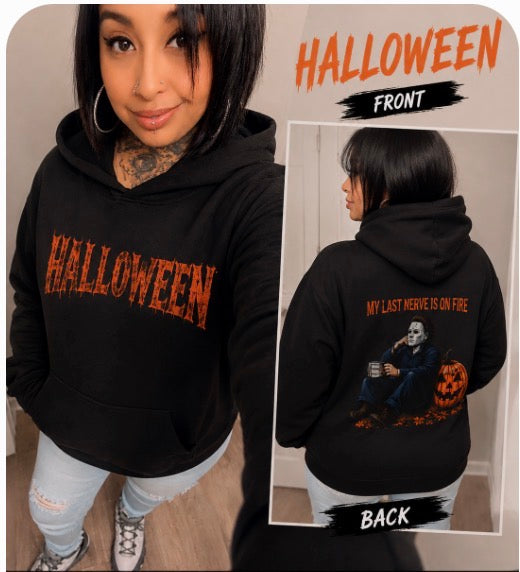 Halloween Harror Graphic Hoodie - Front & Back Spooky Design 🎃🖤